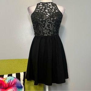 Saylor Black Lace Sleeveless Fit and Flare Mini Cocktail Dress